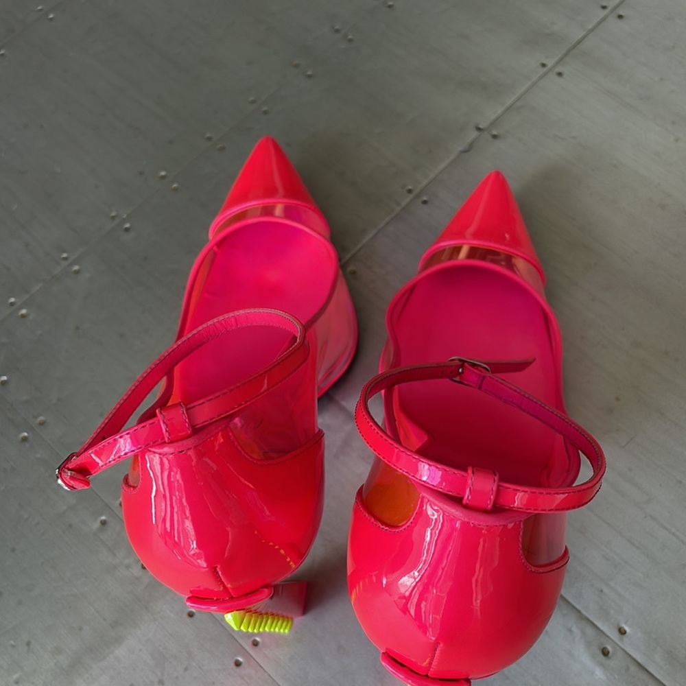 Christian Louboutin debout condorapik pink fluo neon yellow spike pump sz 39 - Picture 7 of 14